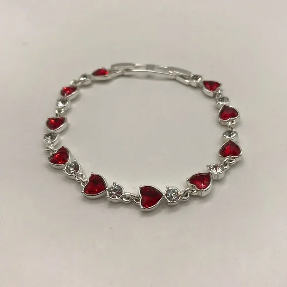 Avon Red Acrylic Hearts and Silver-Tone Tennis Bracelet - Picture 5 of 10